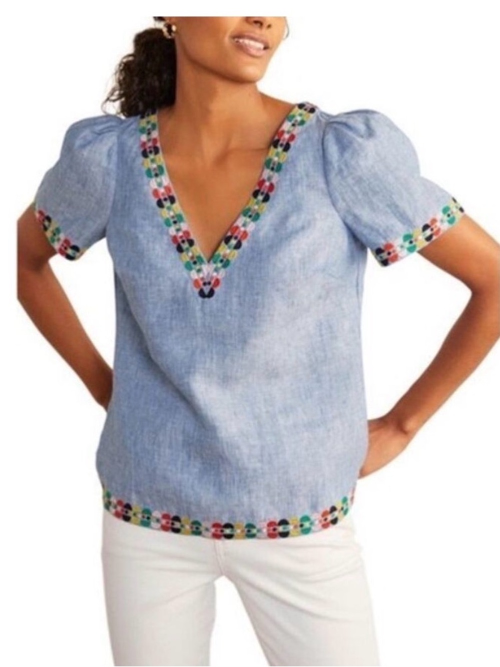 BODEN Heidi Embroidered Linen Top Us Size 12 - Picture 1 of 7